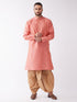 Vastramay Men's Pink And Rose Gold Silk Blend Kurta And Dhoti Set
